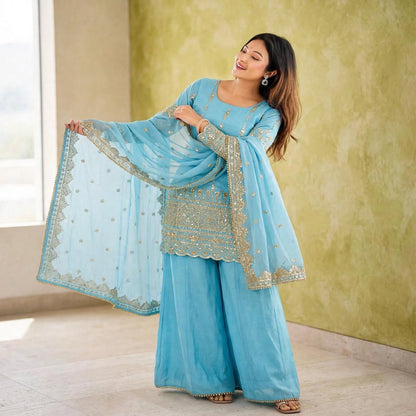 Sequence Embroidery Palazzo kurta Set