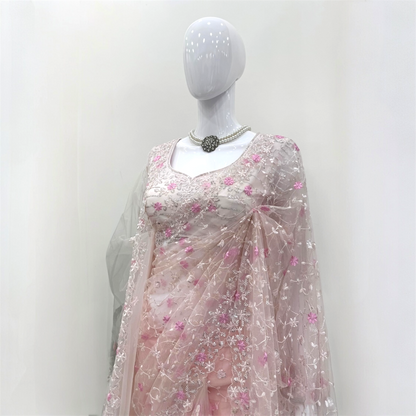Soft net saree with blouse and dupatta set