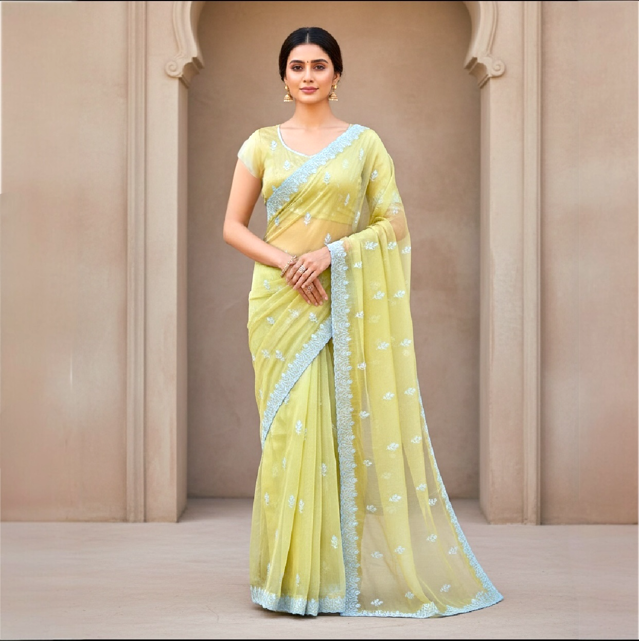 Net saree and blouse set