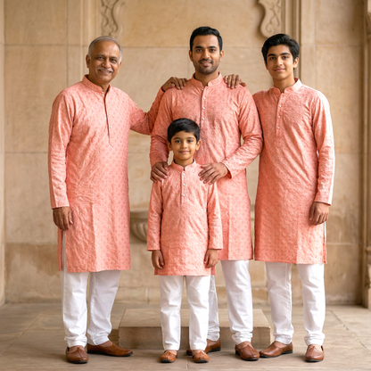 Chikankari father-son family combo set