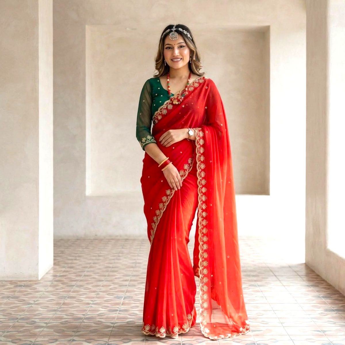 Customized blouse with lightweight saree