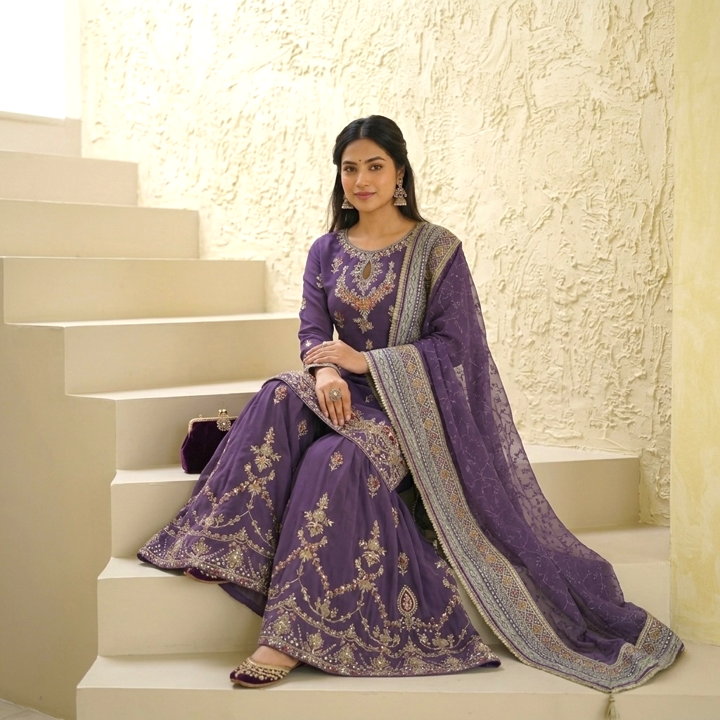 Embroidery and sequence work sharara suit set