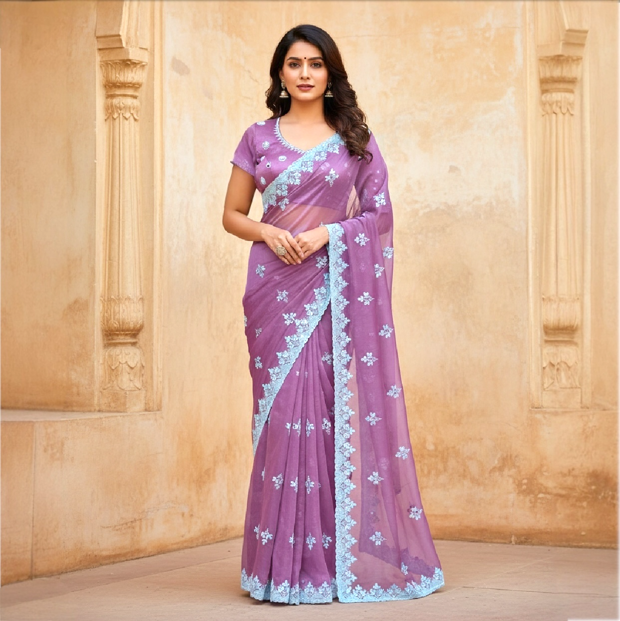 Net saree and blouse set