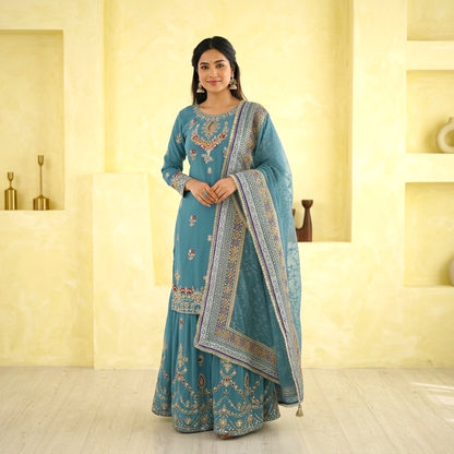 Embroidery and sequence work sharara suit set