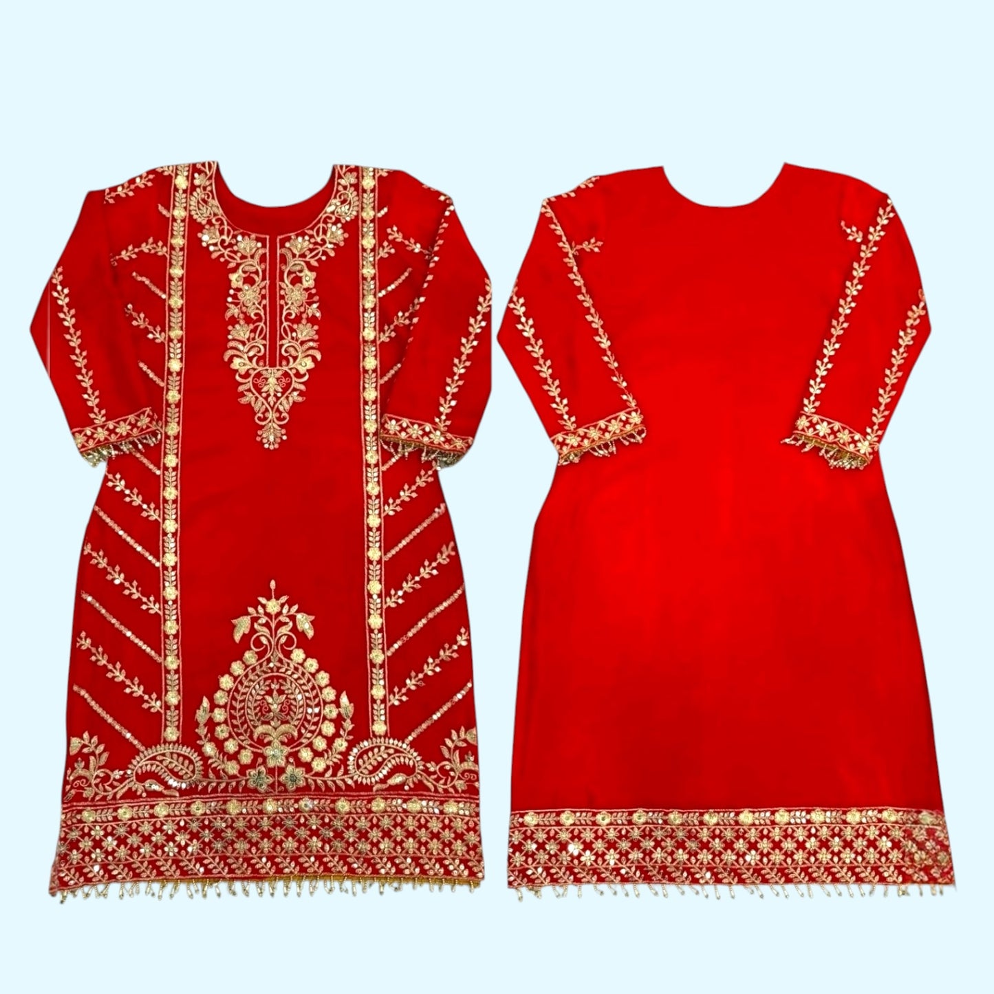 Embroidered Sharara Set with Lace Border Dupatta