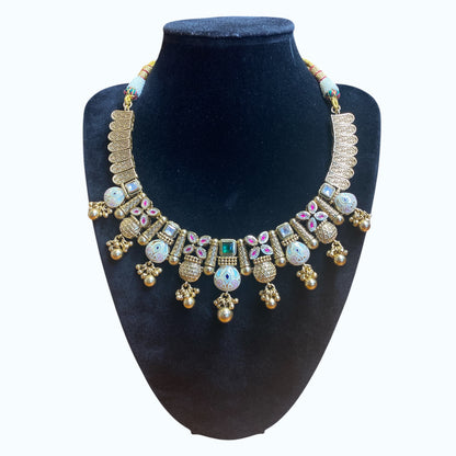 Ethnic looks temple necklace and earrings set