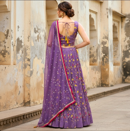 Zari and crystal-embroidered lehenga choli set