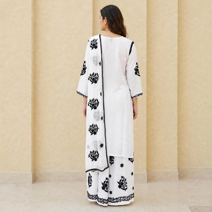 Noir Flora Chikankari Style Palazzo Set