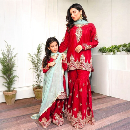 Mother-Daughter combo Set with Embroidery and Sequence Work