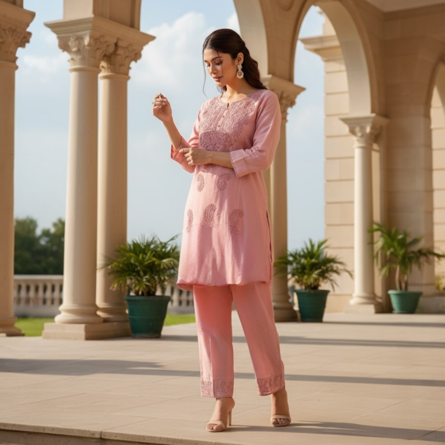 Chikankari stitched co-ord set