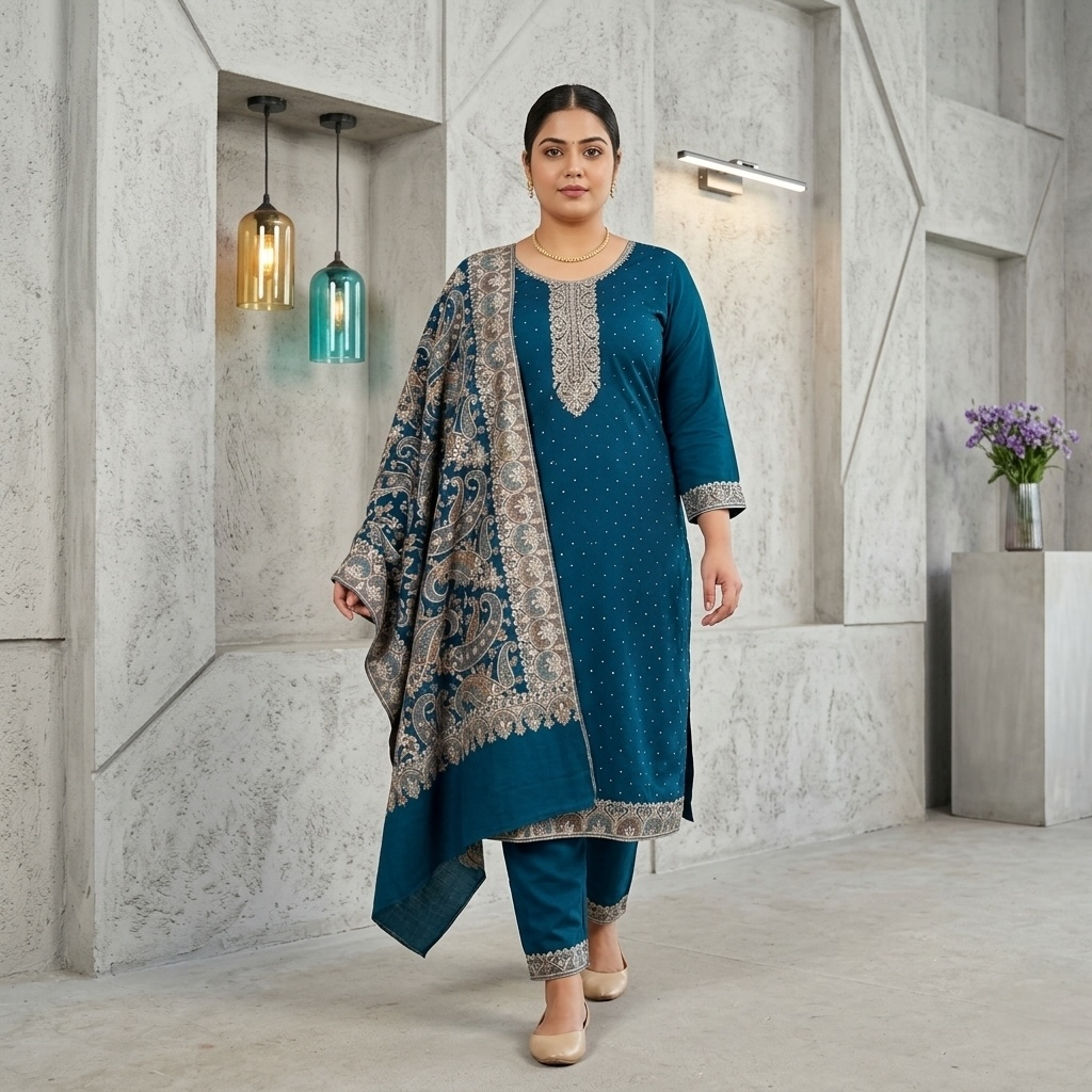 Plus size kalki style straight-fit kurta set