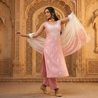Sleeveless chikankari summer kurta set