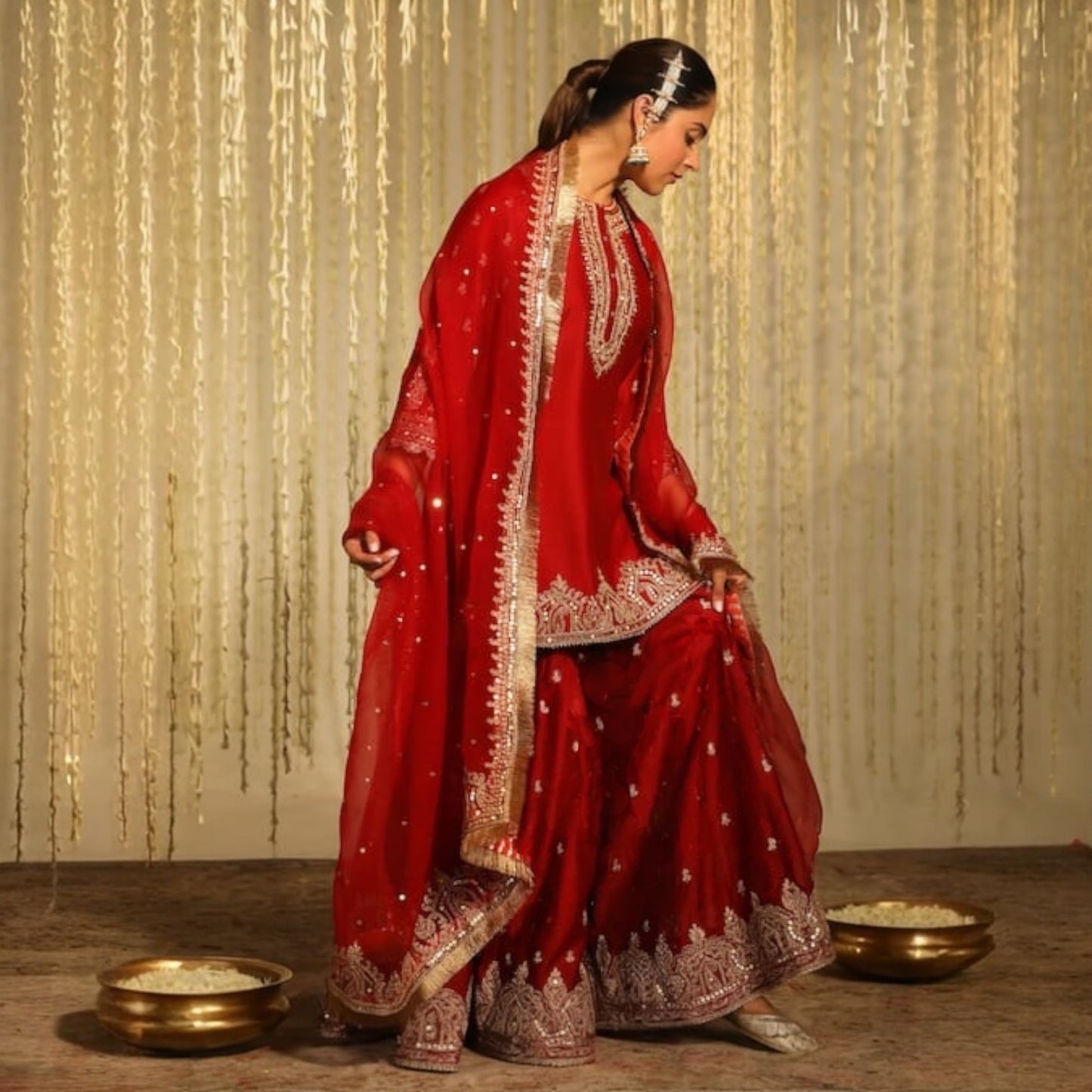 Karachi Style special Sequence and thread Work skirt kurta set