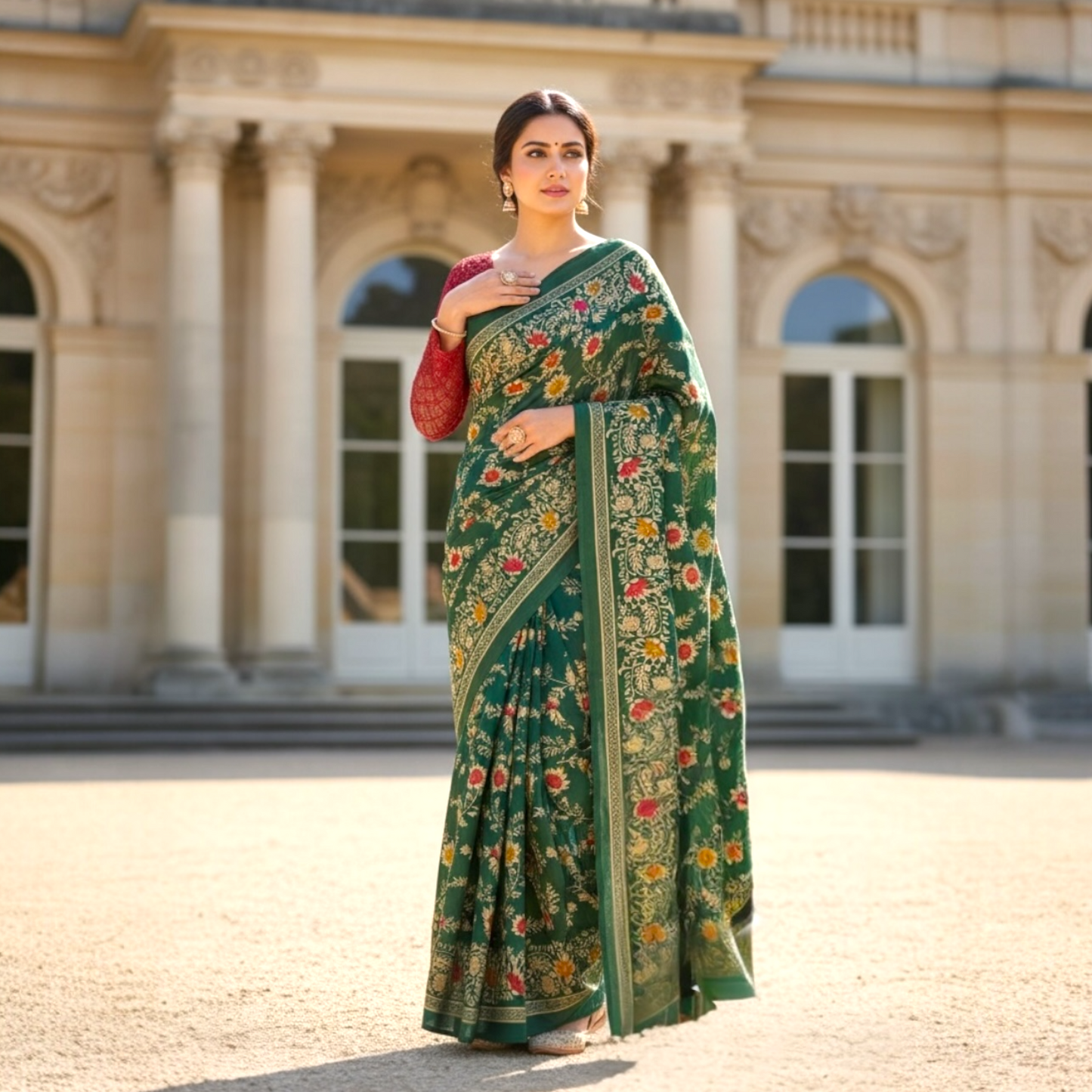 Lightweight floral print saree only