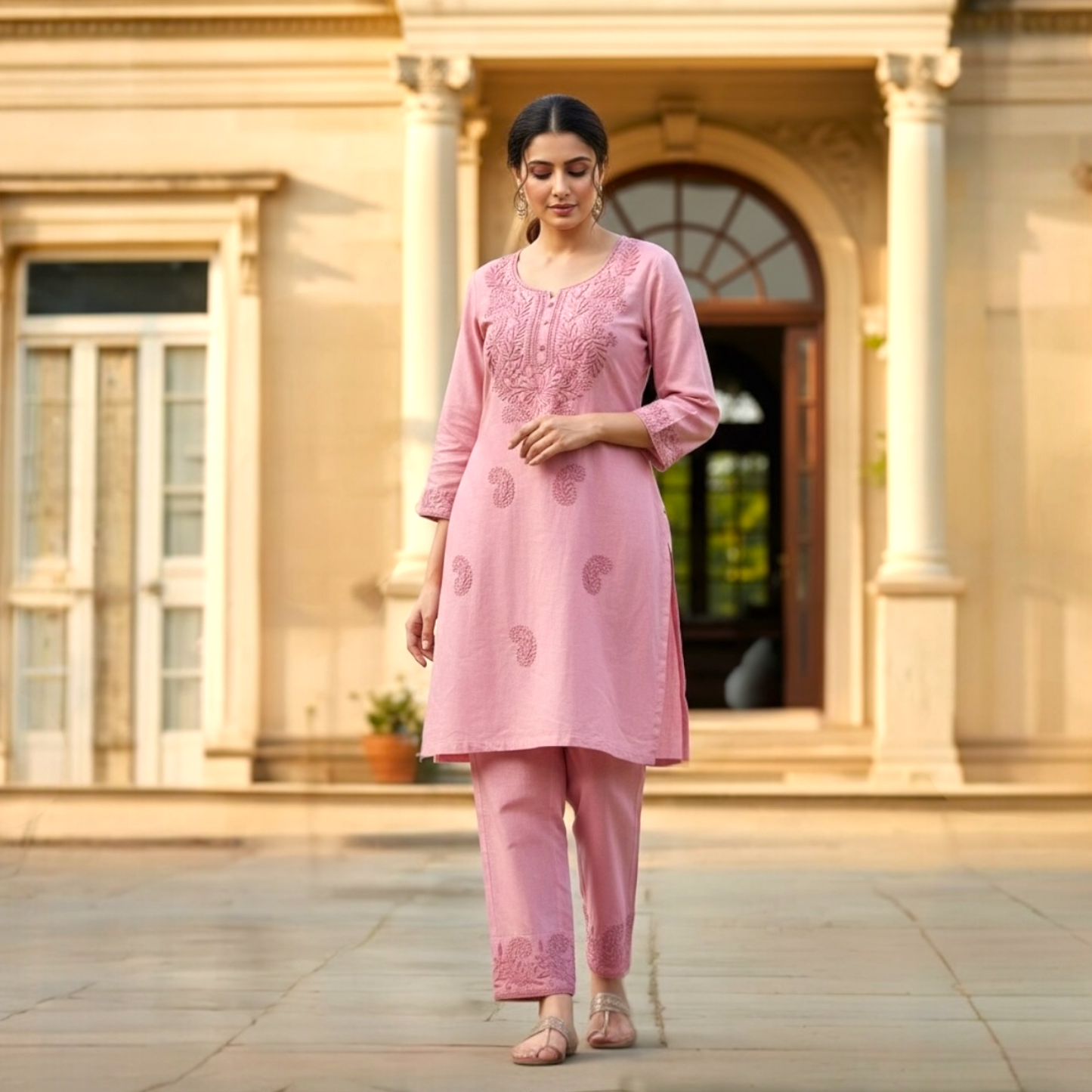 Chikankari stitched co-ord set