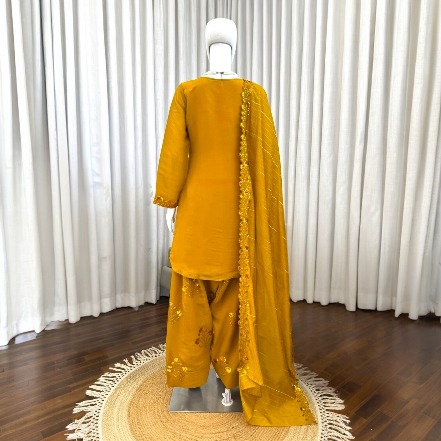 Embroidered Suit Set with Farshi Plazo & Jacquard Dupatta