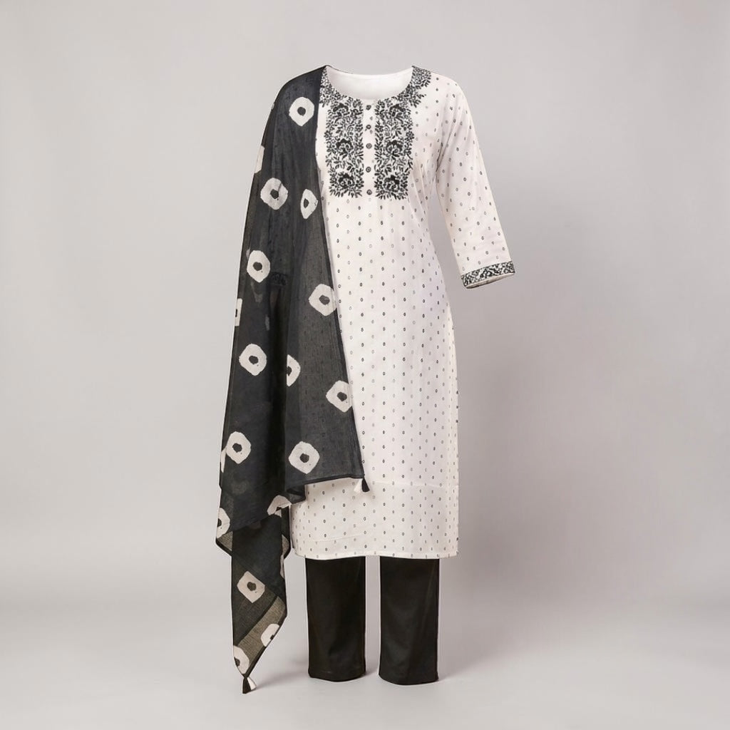 Ivory Floret Straight-Cut kurta set