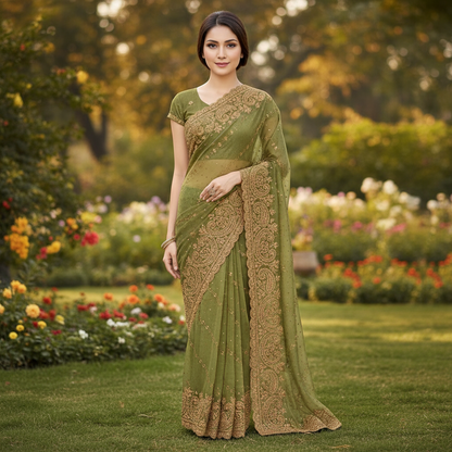 Zari work boutique saree and blouse set