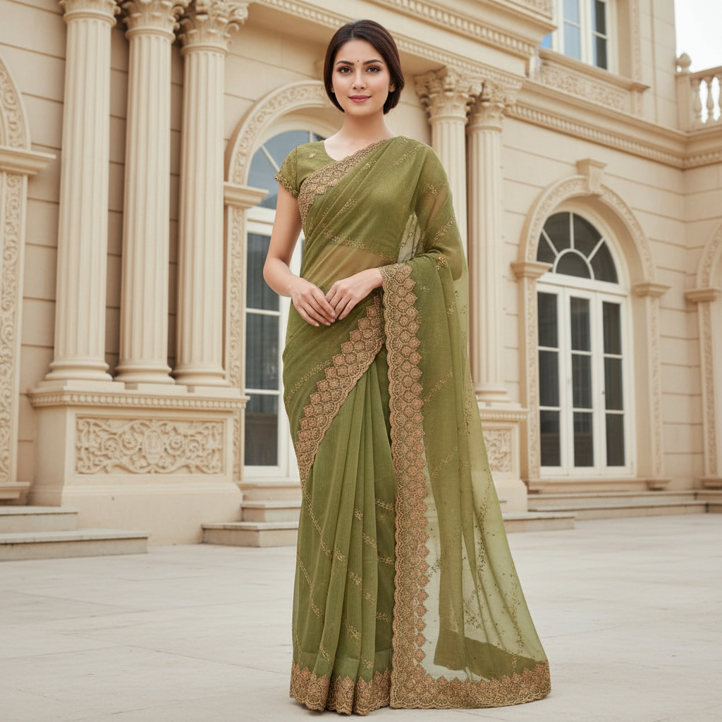 Zari work boutique saree and blouse set