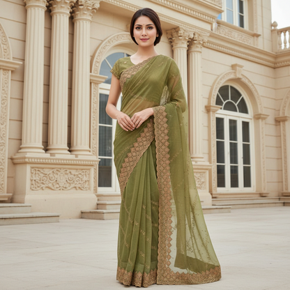 Zari work boutique saree and blouse set