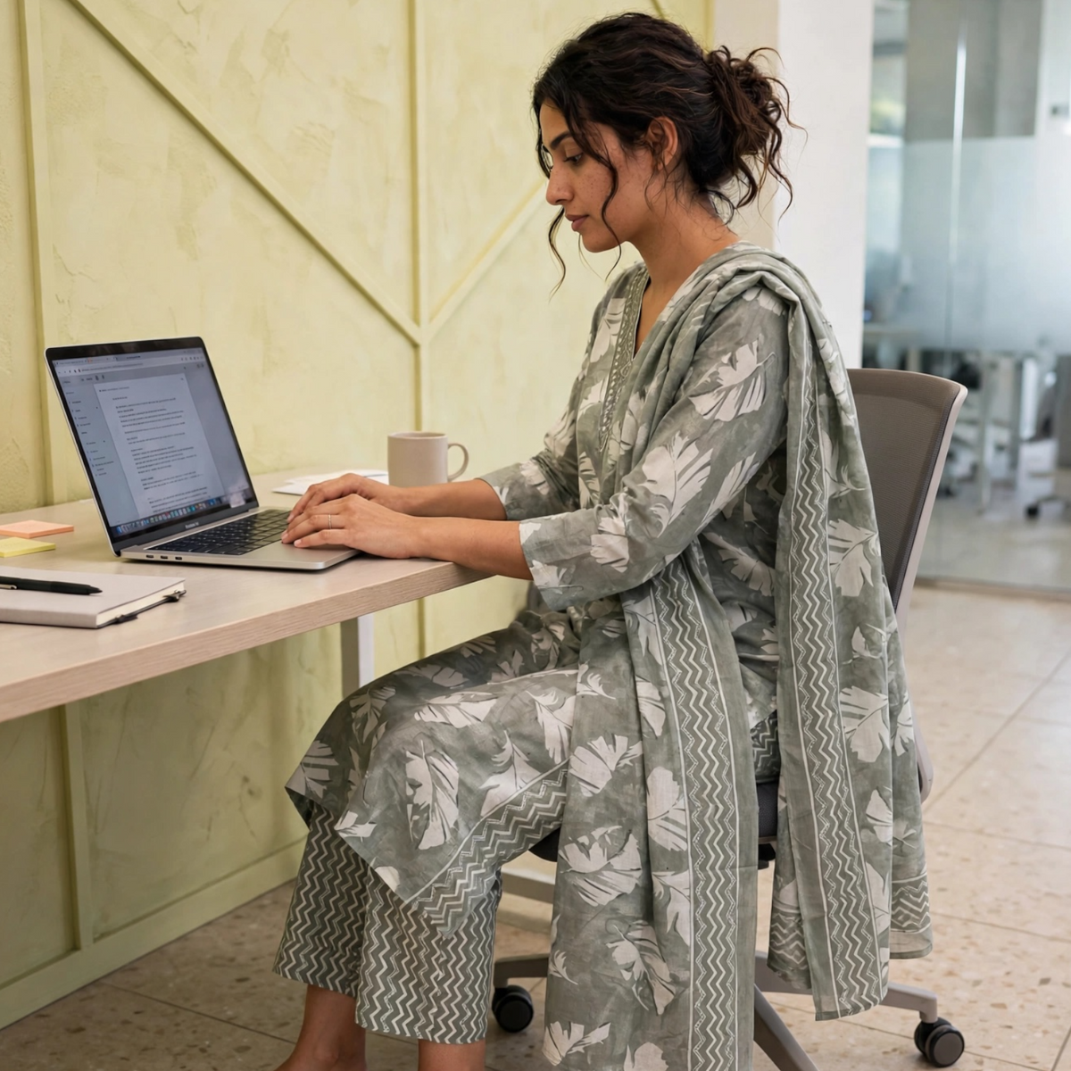 Botanical Print Straight Kurta Set