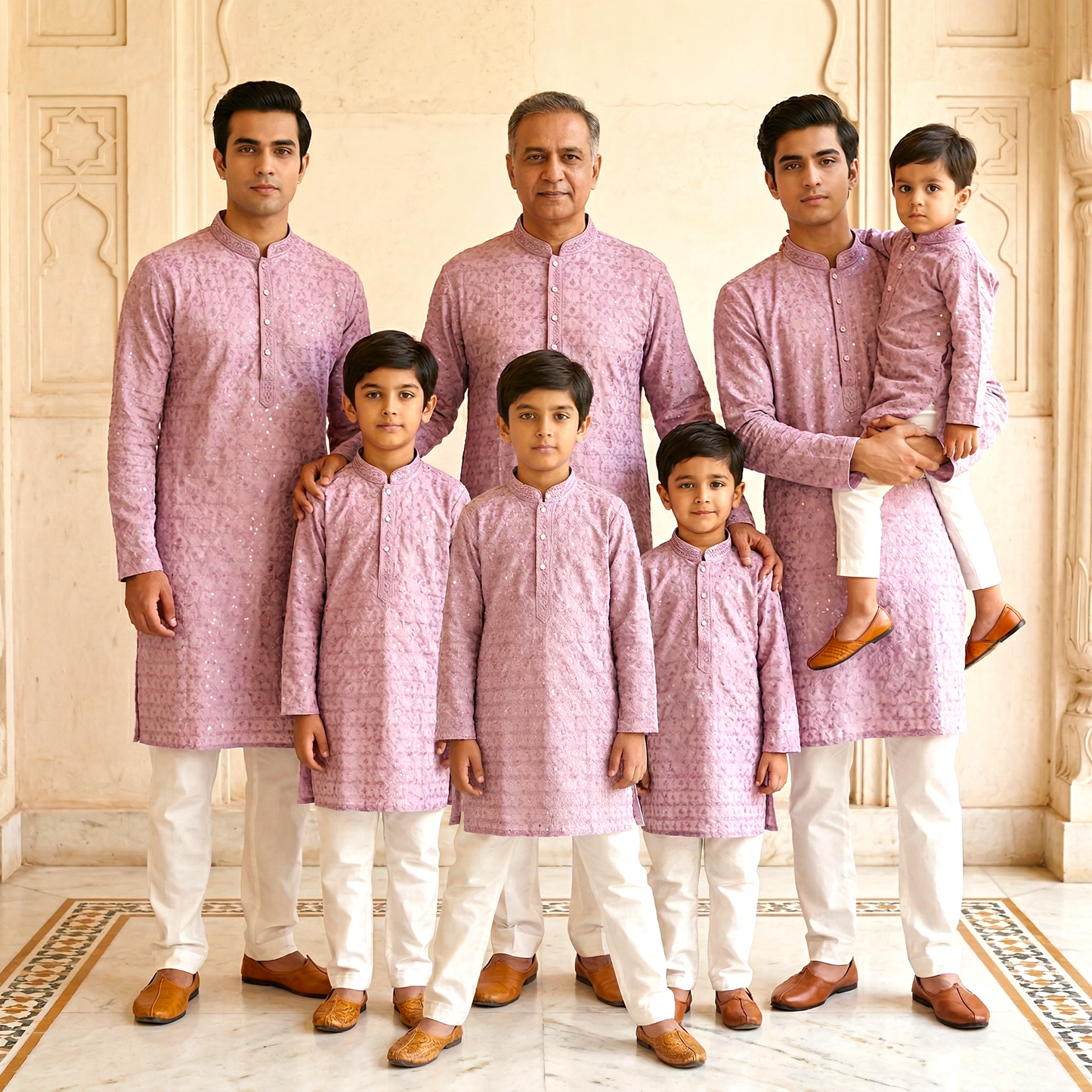 Chikankari father-son family combo set