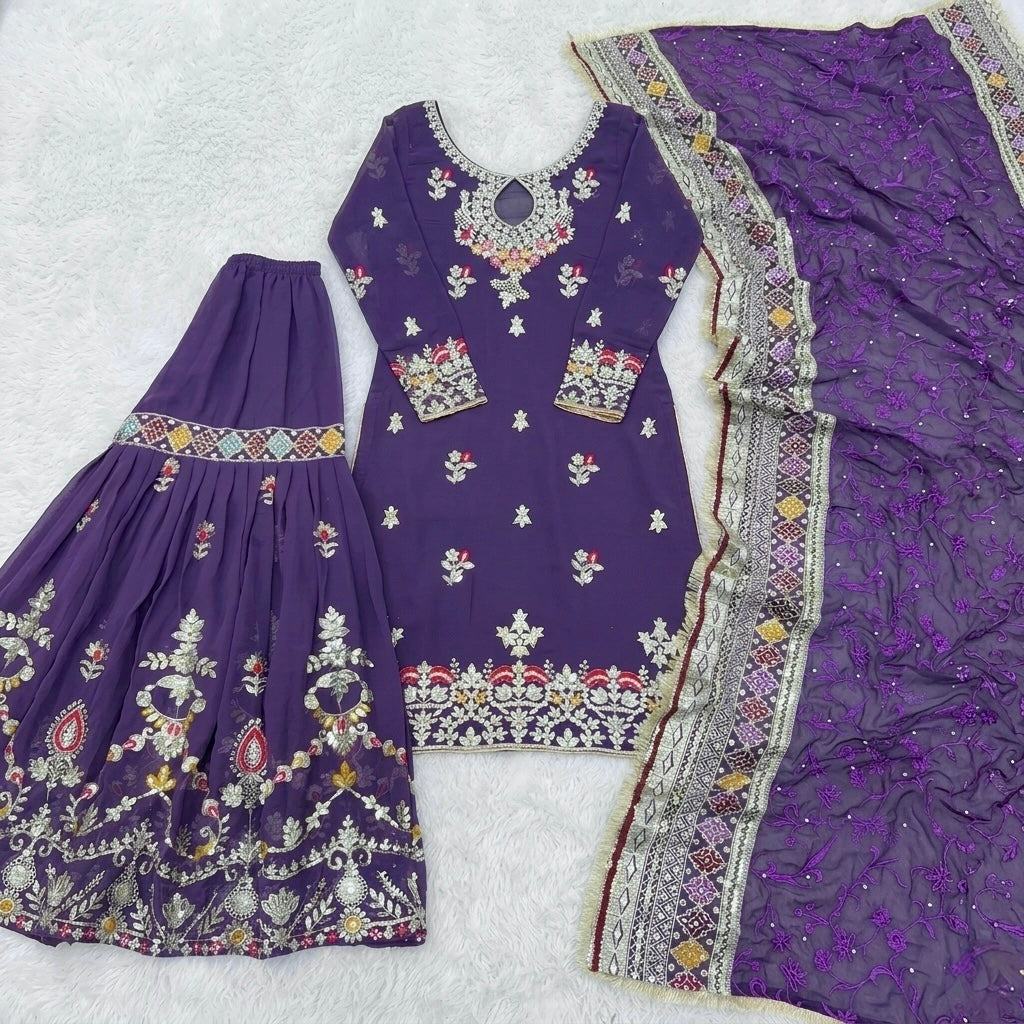 Embroidery and sequence work sharara suit set