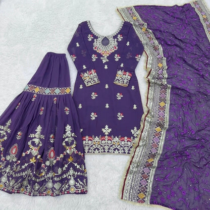 Embroidery and sequence work sharara suit set