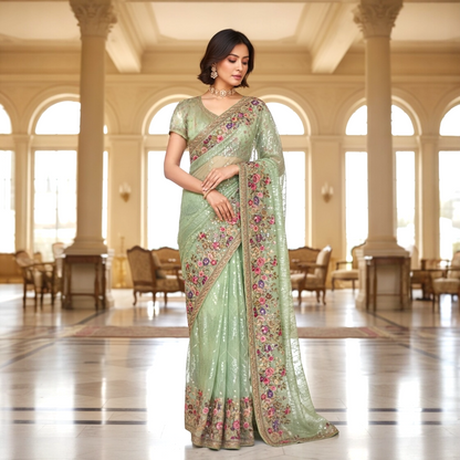 Sequins boutique saree and blouse set.