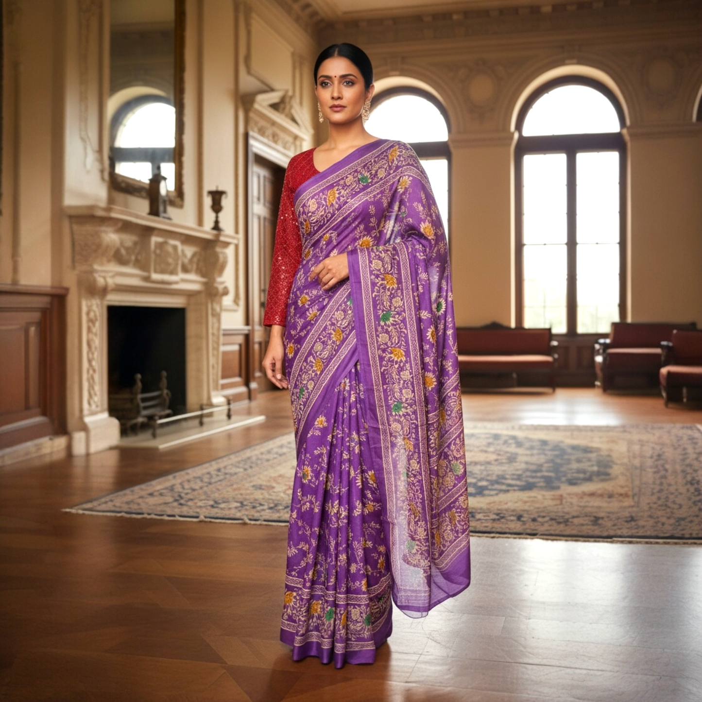 Lightweight floral print saree only