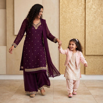 Manually stitched Midnight Grape Kurta