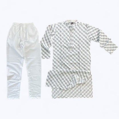 Men’s chikankari kurta set. No scarf included.