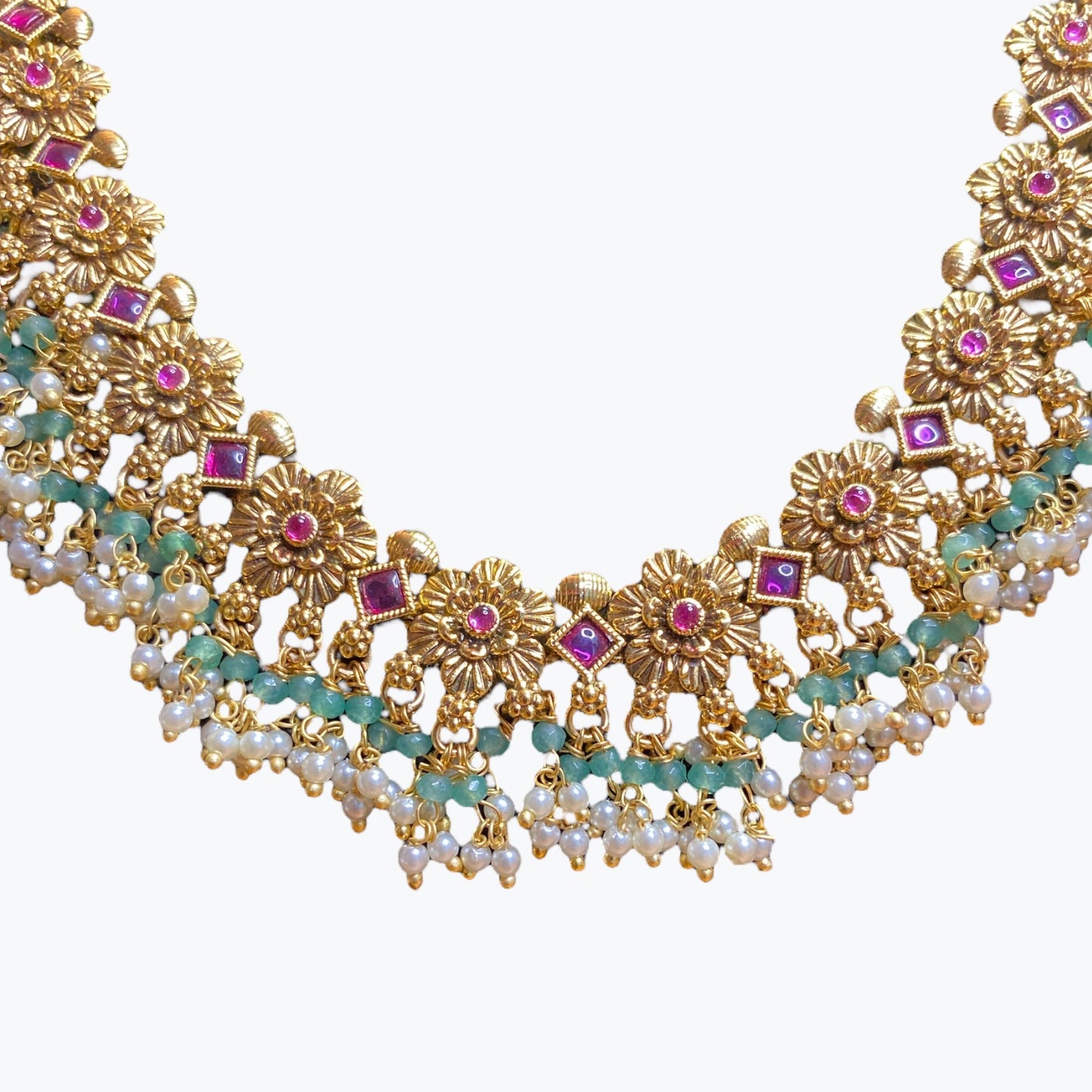 Temple necklace and earrings set