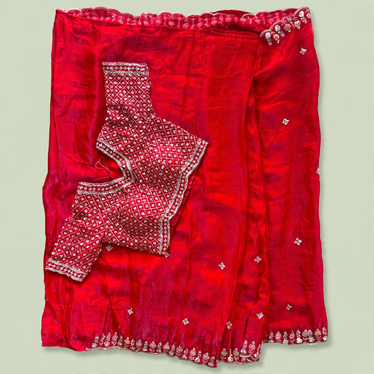 Ready to wear sequined saree and blouse set