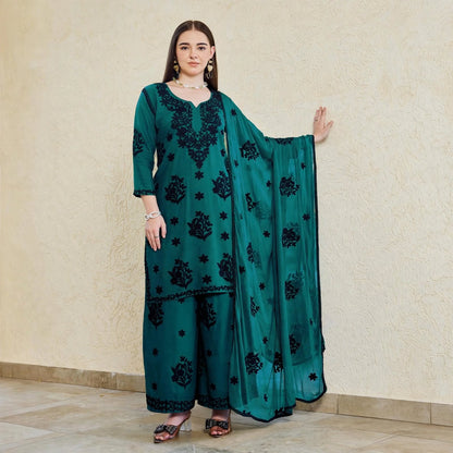 Noir Flora Chikankari Style Palazzo Set