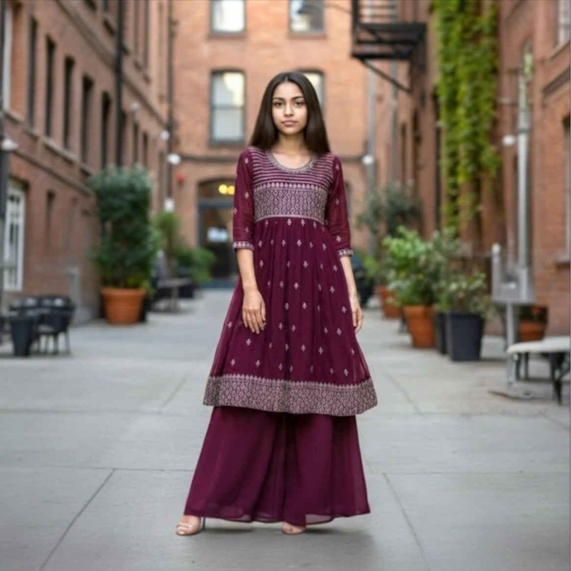 Fancy Beautiful Trendy Suits Set With Palazzo and Dupatta.