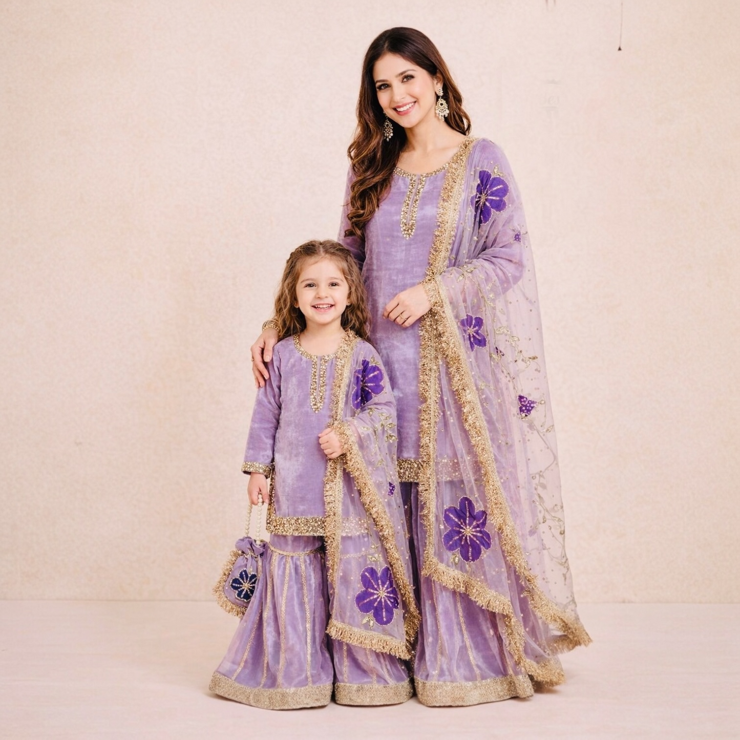Mother-daughter sharara combo set