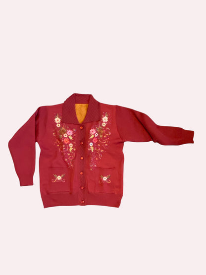 Lapel embroidered cardigan sweater