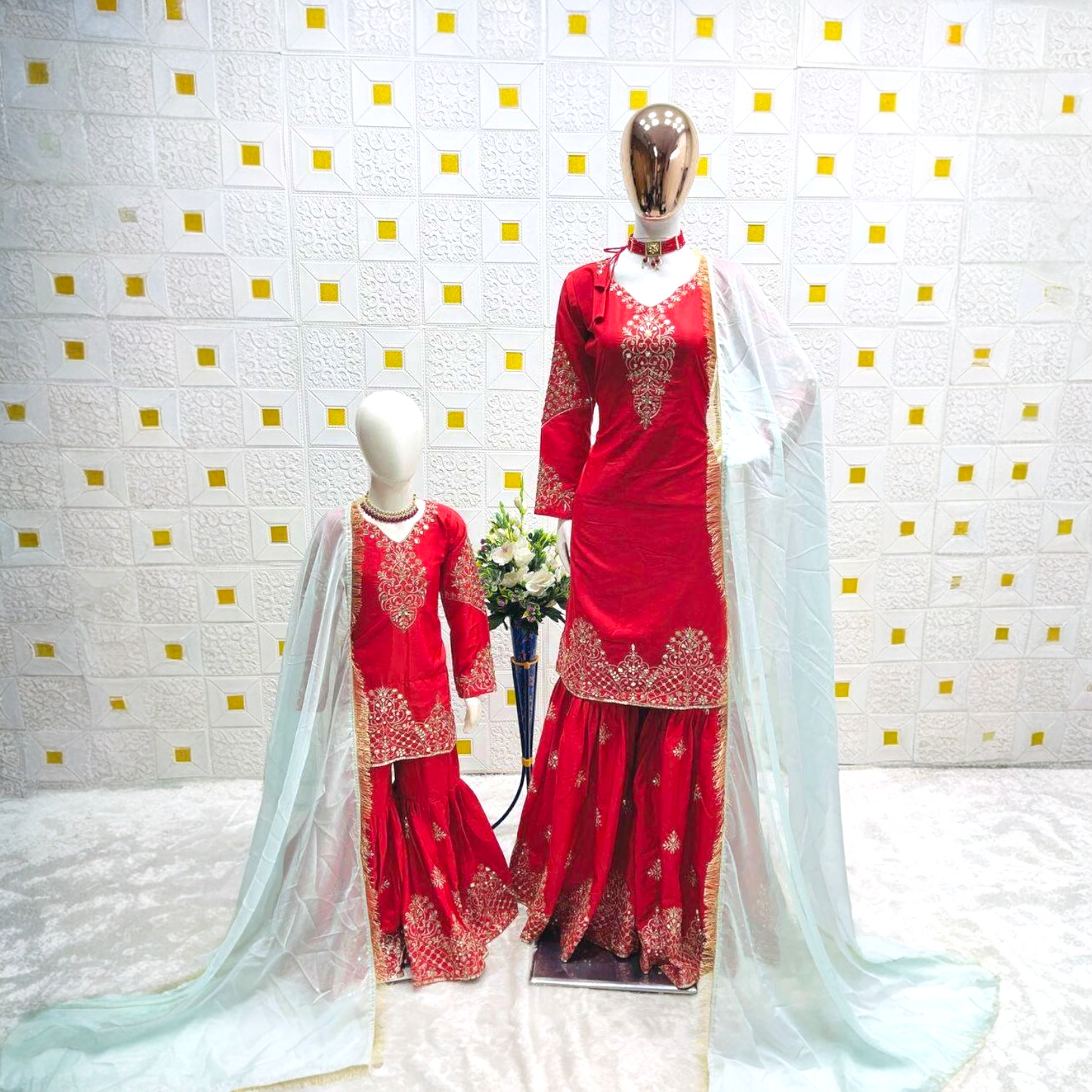 Mother-Daughter combo Set with Embroidery and Sequence Work