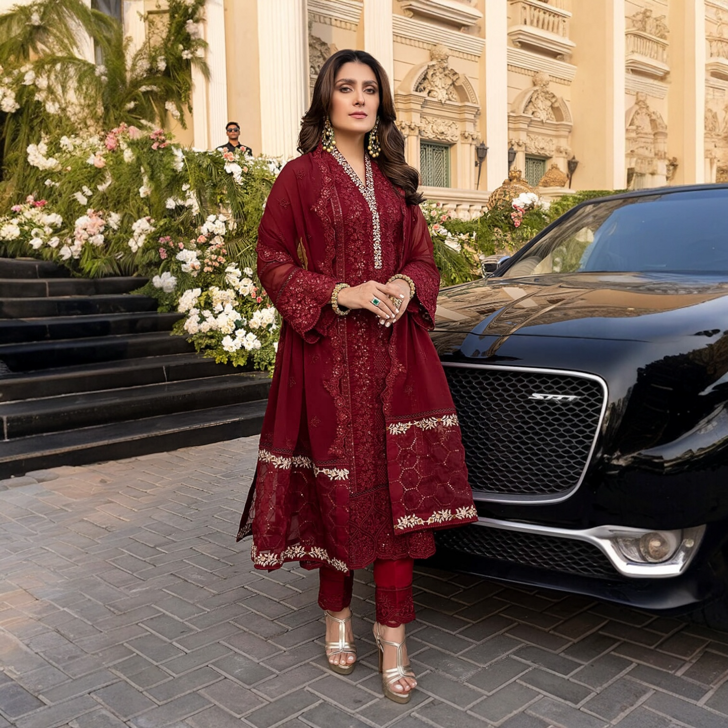 Azure Sequins embroidered Pakistani party wear