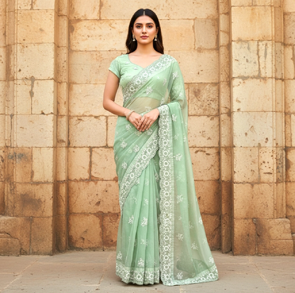 Thread work boutique saree and blouse set