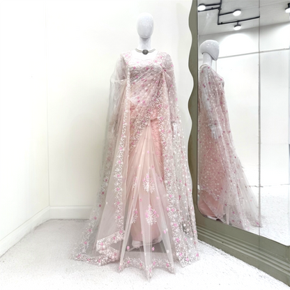 Soft net saree with blouse and dupatta set