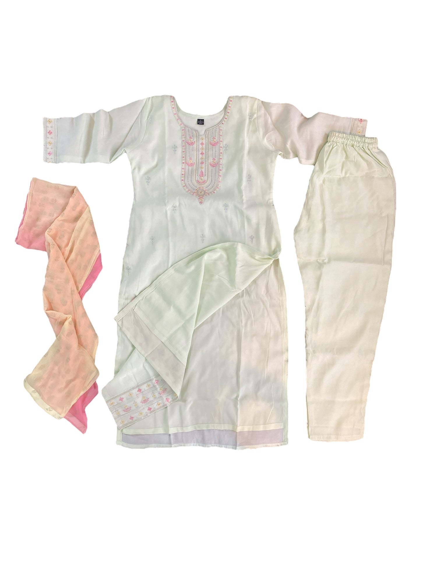 Embroidered straight kurta 3 piece set