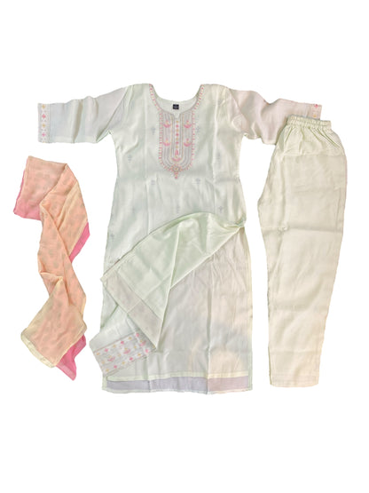 Embroidered straight kurta 3 piece set