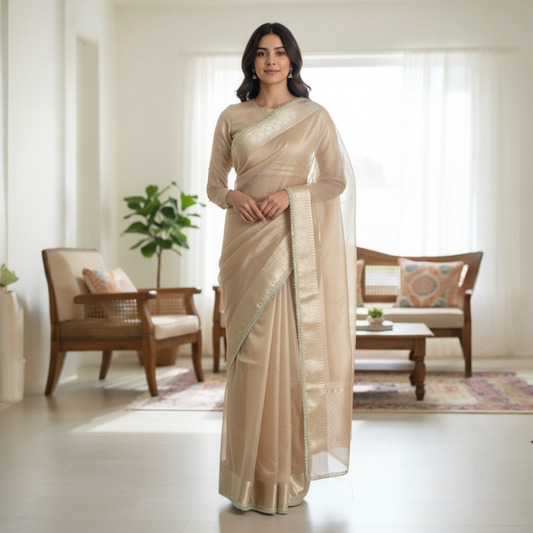 Mirror work boutique saree and blouse set