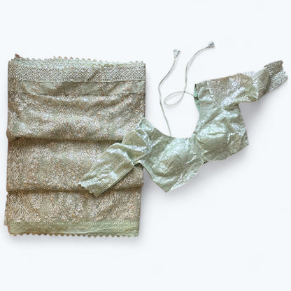 Net saree and blouse set with glitter and thread work