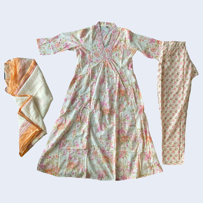 Floral print anarkali suit set