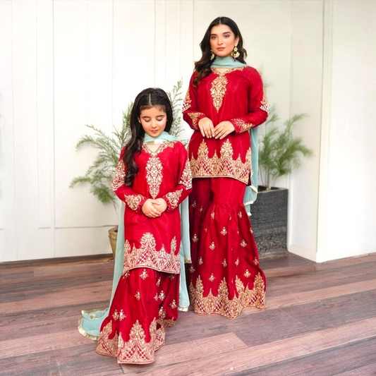 Mother-Daughter combo Set with Embroidery and Sequence Work