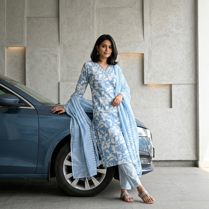 Straight-cut with a V-neck design kurta set