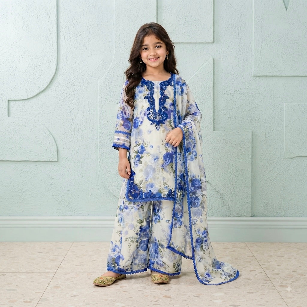 Blue Flora mother-daughter Matching Set